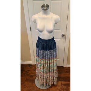 Loretta Caponi Multicolor Floral Tiered Ruffle Maxi Skirt, Size XS